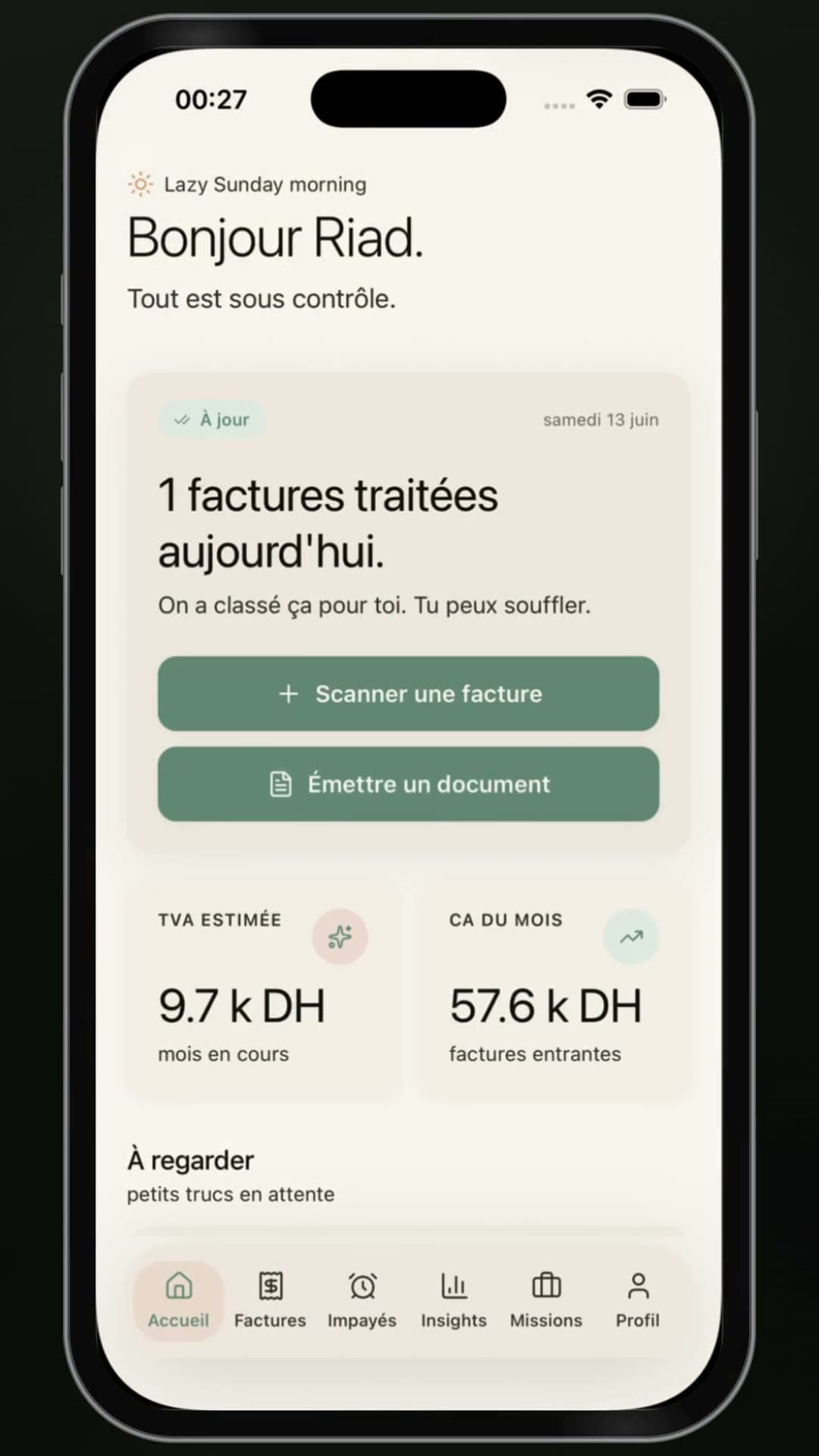 L’accueil de l’app