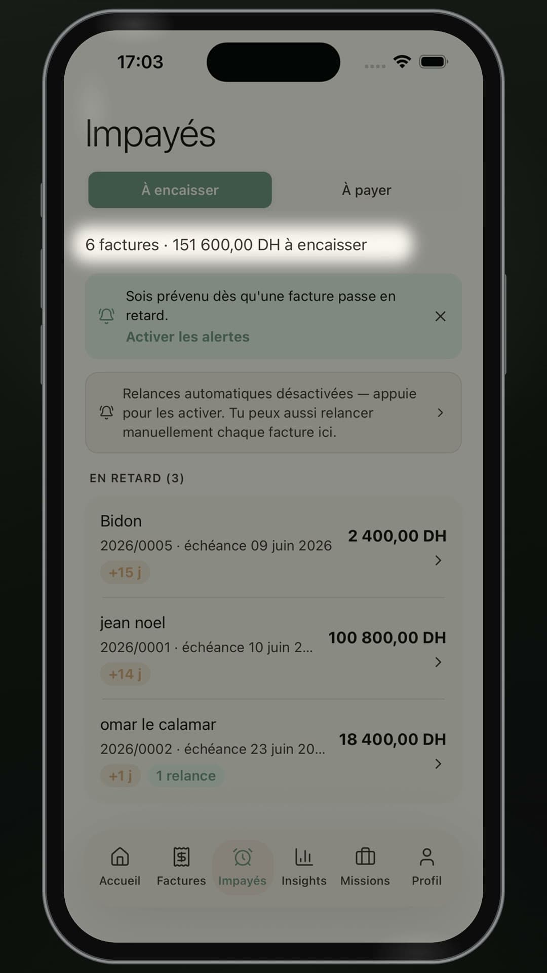Suivre tes impayés et relancer