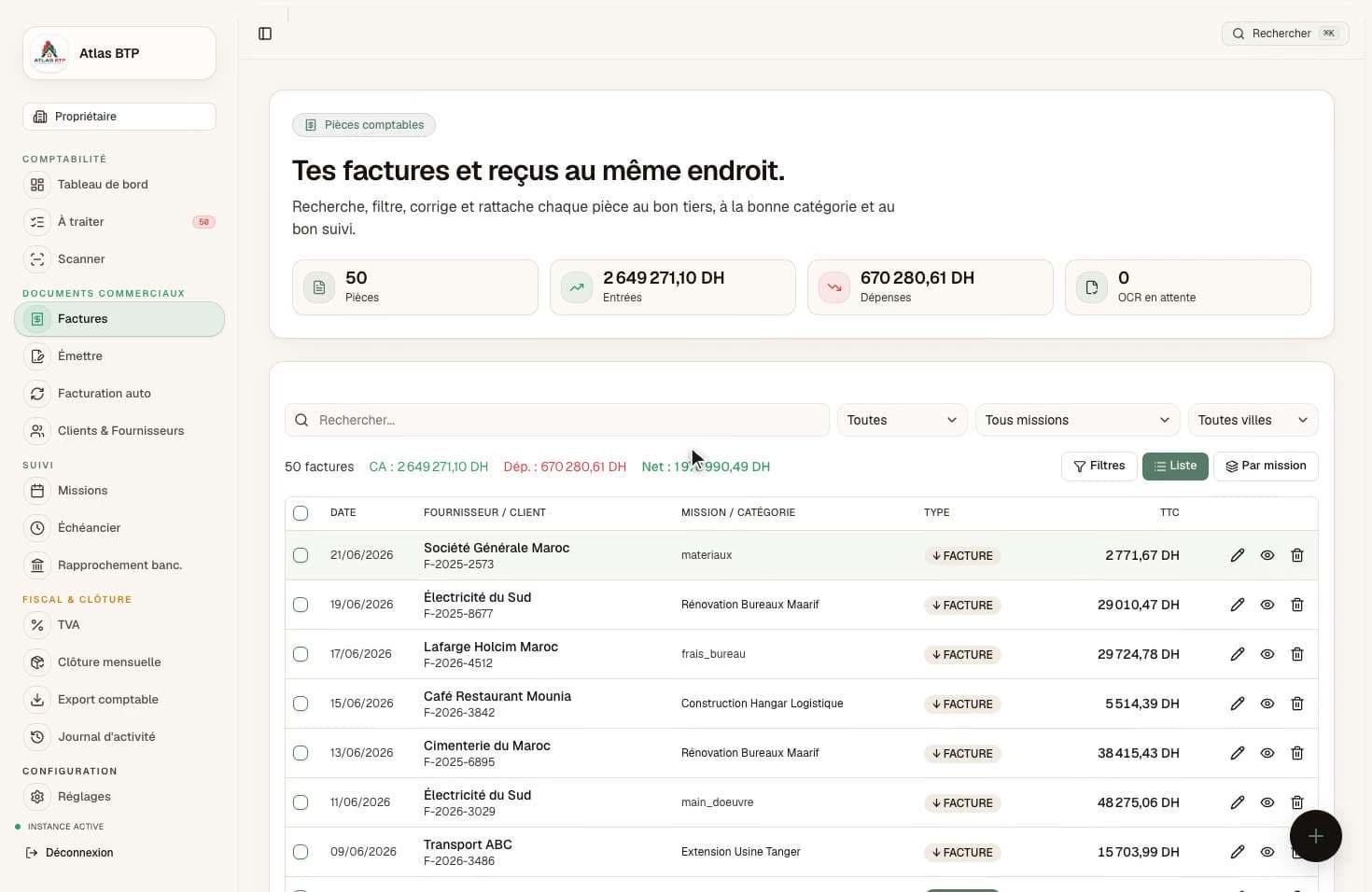 Les factures reçues