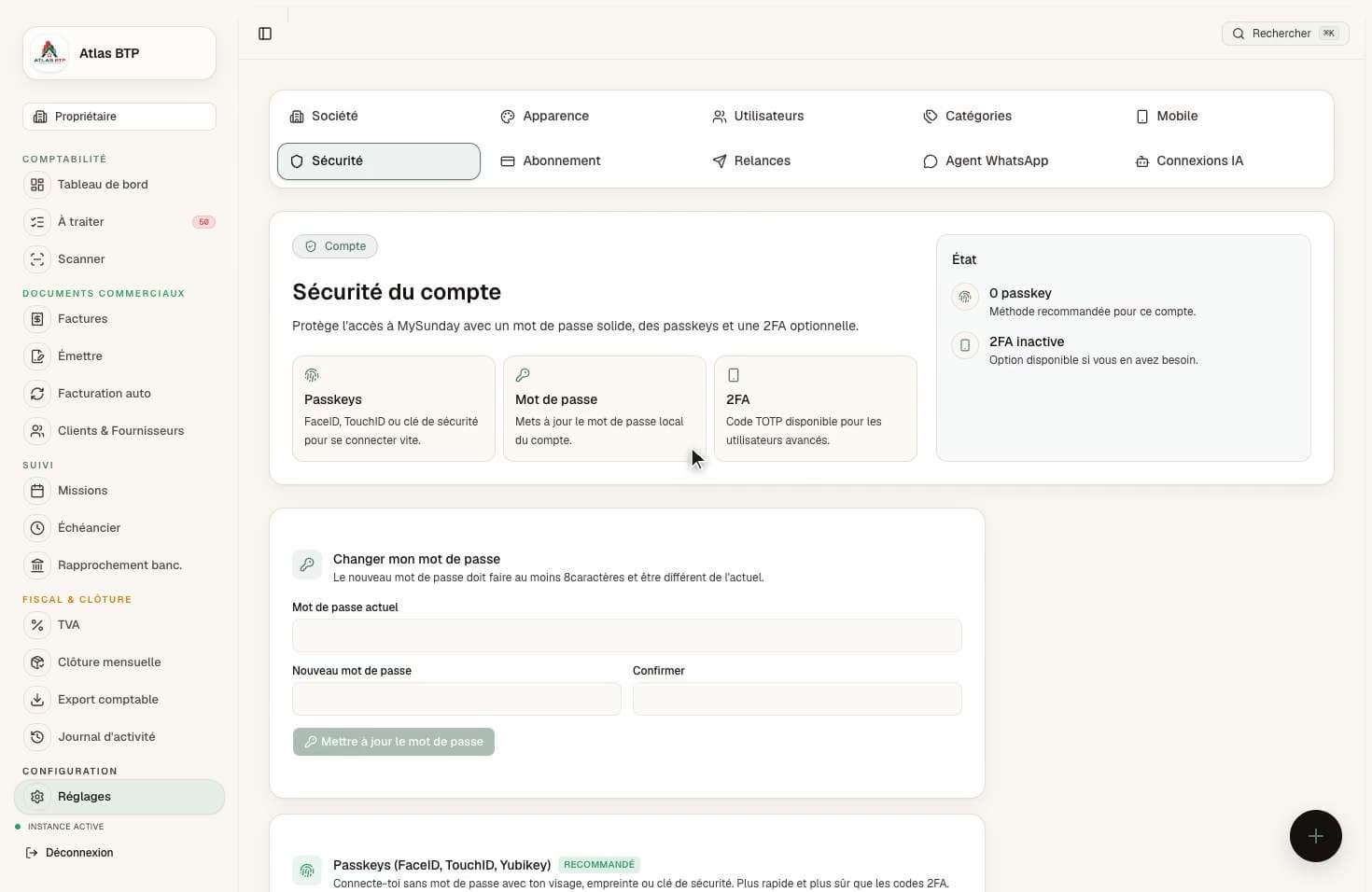 Réglages — la sécurité